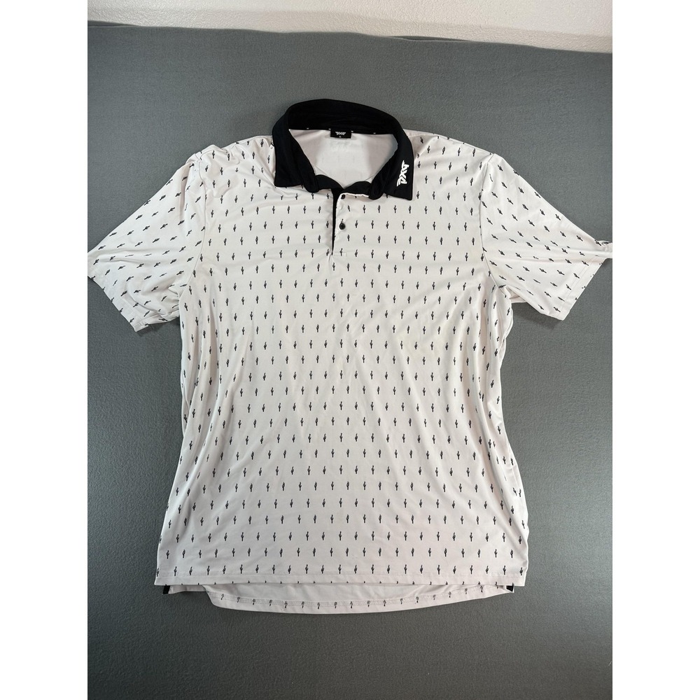PXG Polo Shirt Mens XL White Cactus Allover Print Golf Performance Stretch
